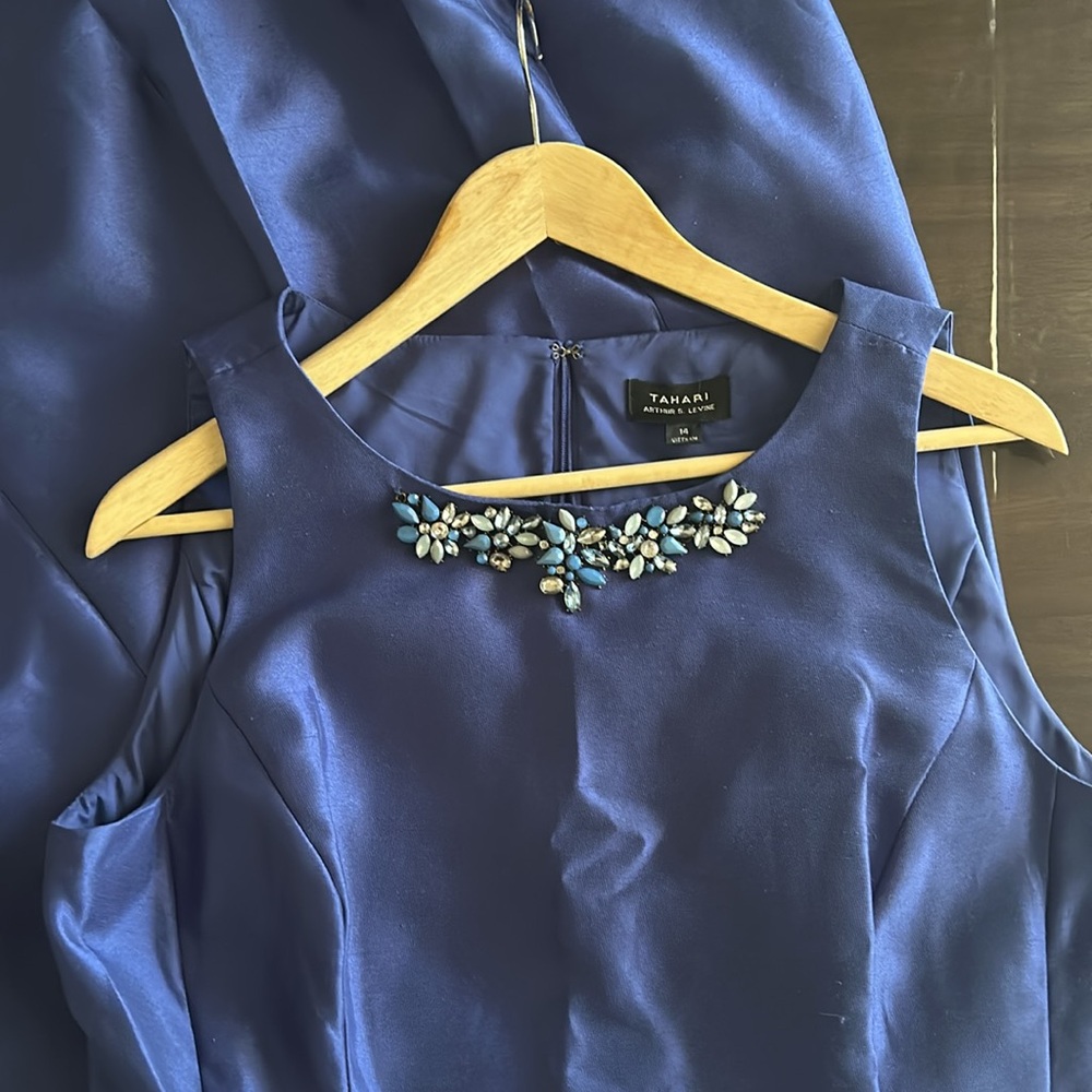 Tahari Blue Midi Dress Size 14